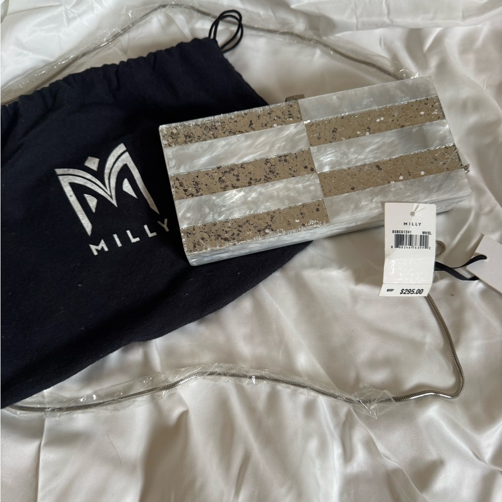 Milly Metallic Striped Clutch shell bag handbag